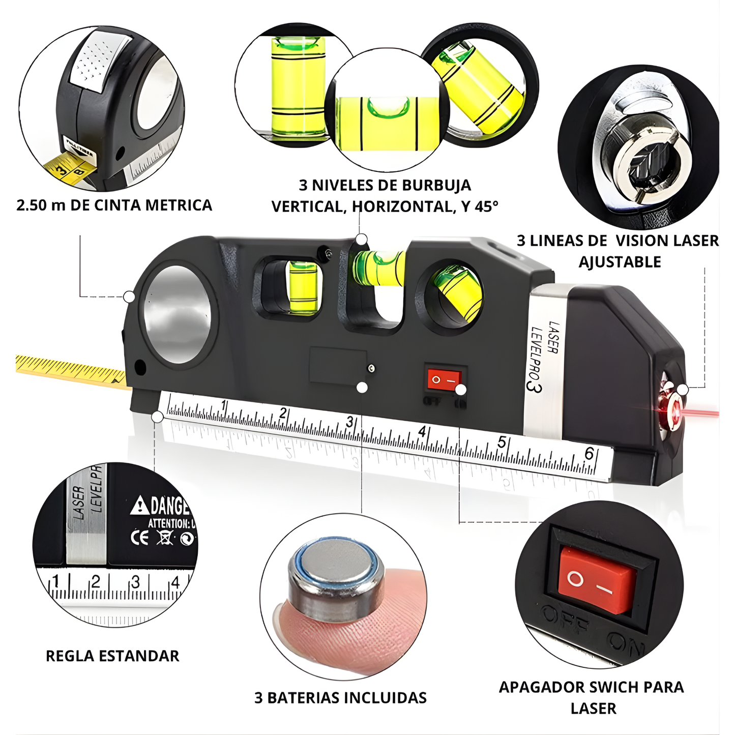 Nivelador Laser Cinta Metrica 2.5M