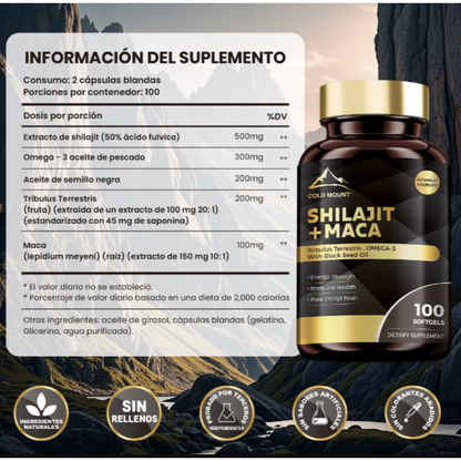 Suplemento Shilajit + Maca 100 capsulas