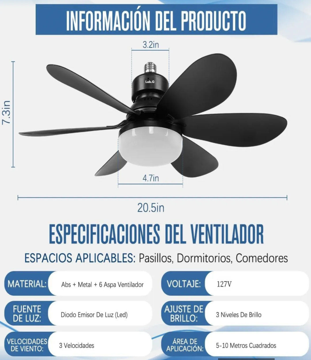 Ventilador de Techo con Luz Led